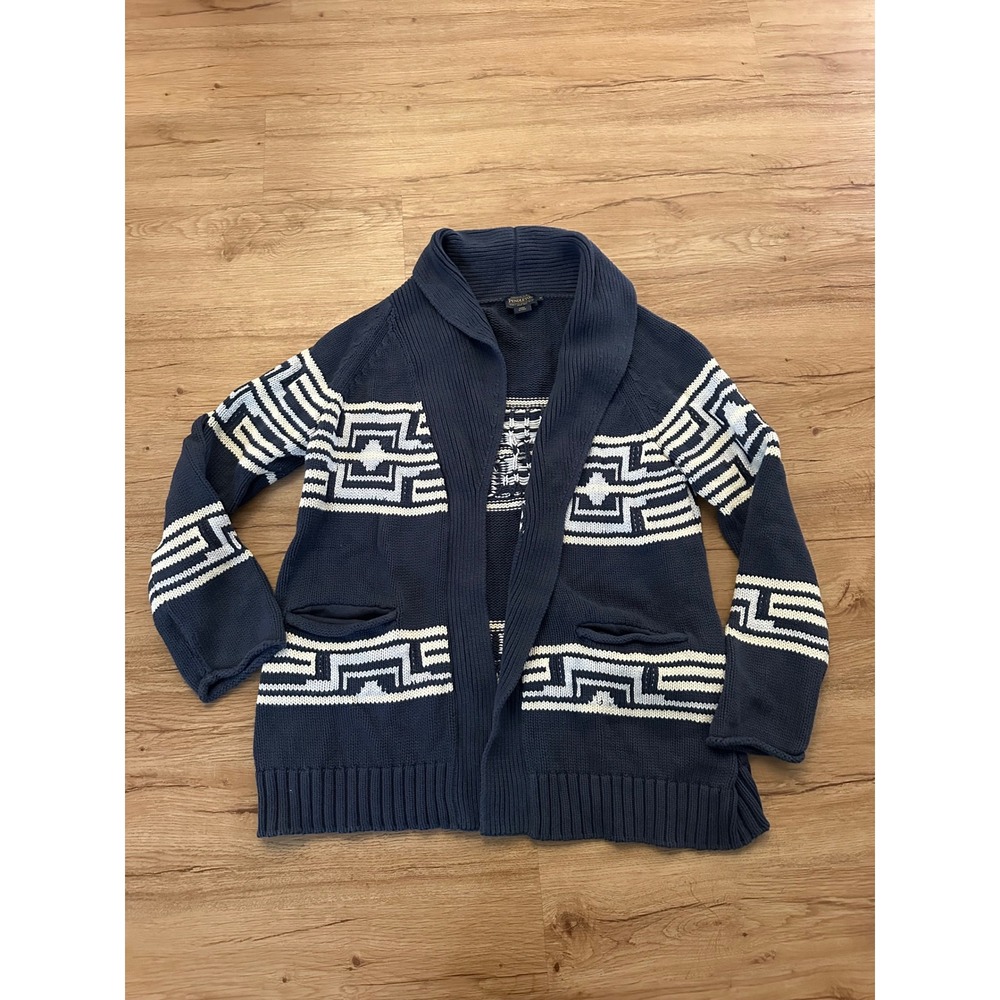 Pendleton Mens M Cotton Shawl Collar Cardigan Navy Southwestern Aztec Sweater